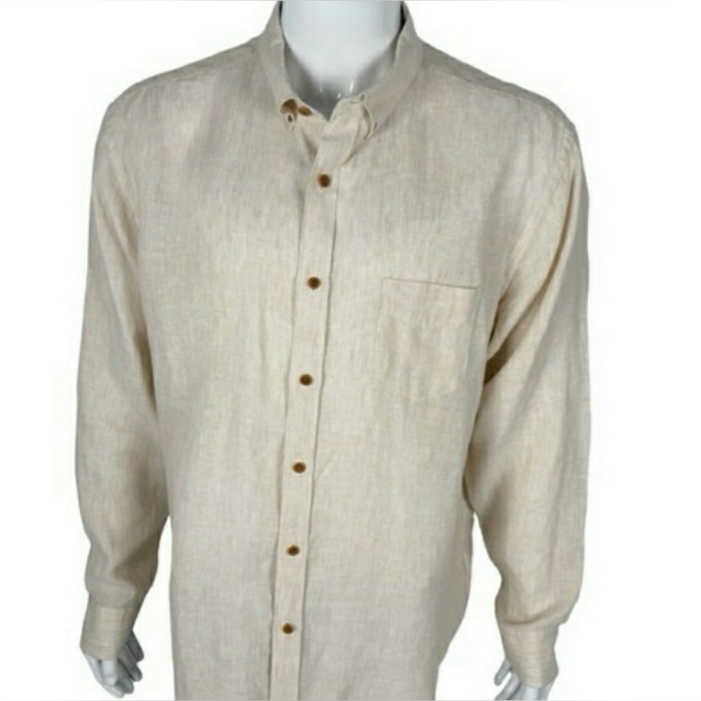 UNTUCKit XXL Linen ButtonDown Shirt Cream Beige Striped Hudelot Wrinkle Resistan